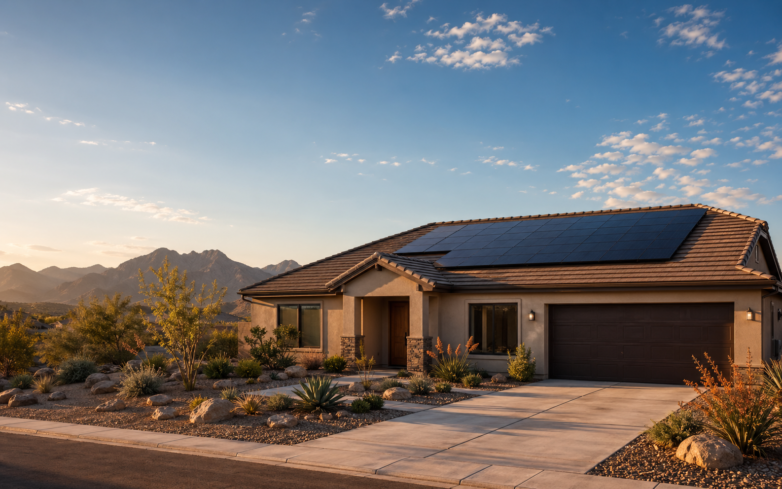 Modern Southwest home with rooftop solar panels