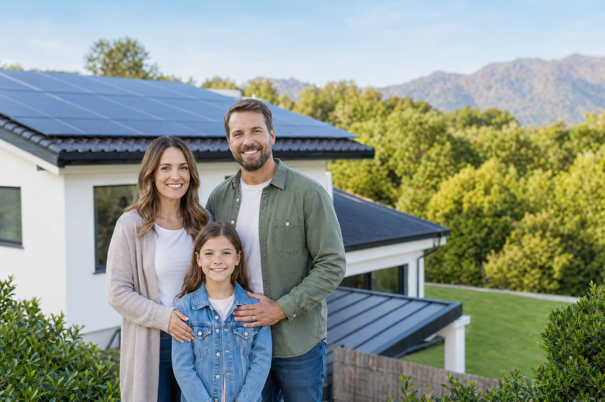 Happy California homeowner outside a home with rooftop solar